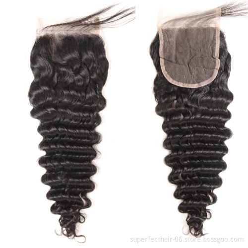4X4  Closure 100% Virgin Raw Indian Unprocessed Human Hair Swiss Transparent Lace Closure